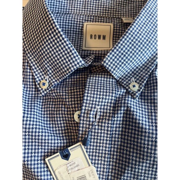 ROWM Mens Long Sleeve Button Down Shirt Size M NWT Blue White 100% Cotton - Picture 7 of 12